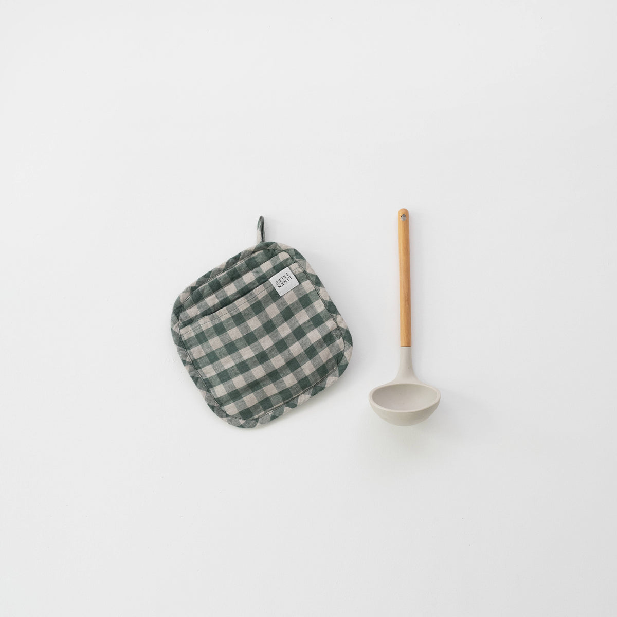 Forest Green Gingham Linen Potholder